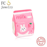 925 Sterling Silver Pink Enamel Milk Bottle Charm Bead for Bracelet