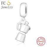 925 Sterling Silver Coffee Cup Machine Bead for Charm Bracelet
