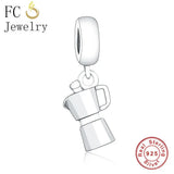 925 Sterling Silver Coffee Cup Machine Bead for Charm Bracelet