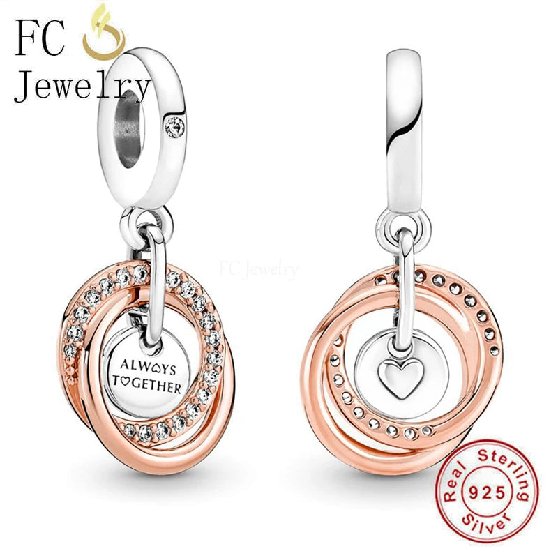925 Sterling Silver Couple Rose Circle Always Together Bead