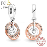925 Sterling Silver Couple Rose Circle Always Together Bead