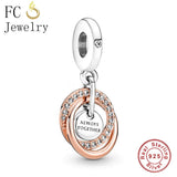 925 Sterling Silver Couple Rose Circle Always Together Bead
