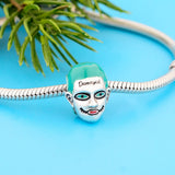 925 Sterling Silver Green Enamel Clown Bead for Halloween
