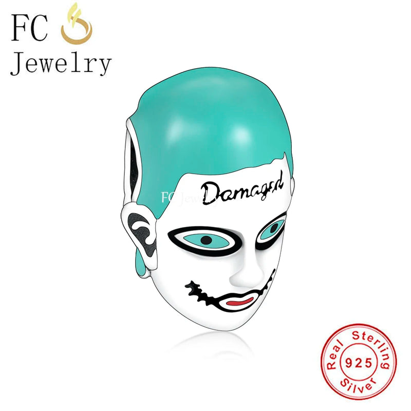 925 Sterling Silver Green Enamel Clown Bead for Halloween