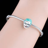 925 Sterling Silver Green Enamel Clown Bead for Halloween