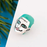 925 Sterling Silver Green Enamel Clown Bead for Halloween