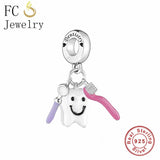 925 Sterling Silver Dentistry Toothbrush Tooth Bead Charm for Bracelet