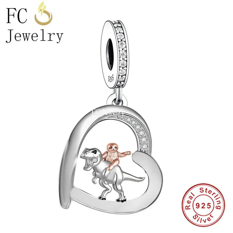 925 Sterling Silver Dinosaur Sloth Bead Women Berloque