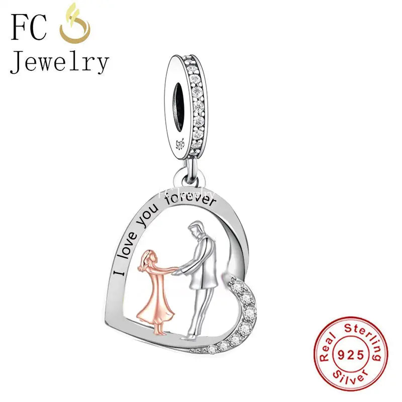 925 Silver Father Daughter Hand In Hand Bead for Bracelet