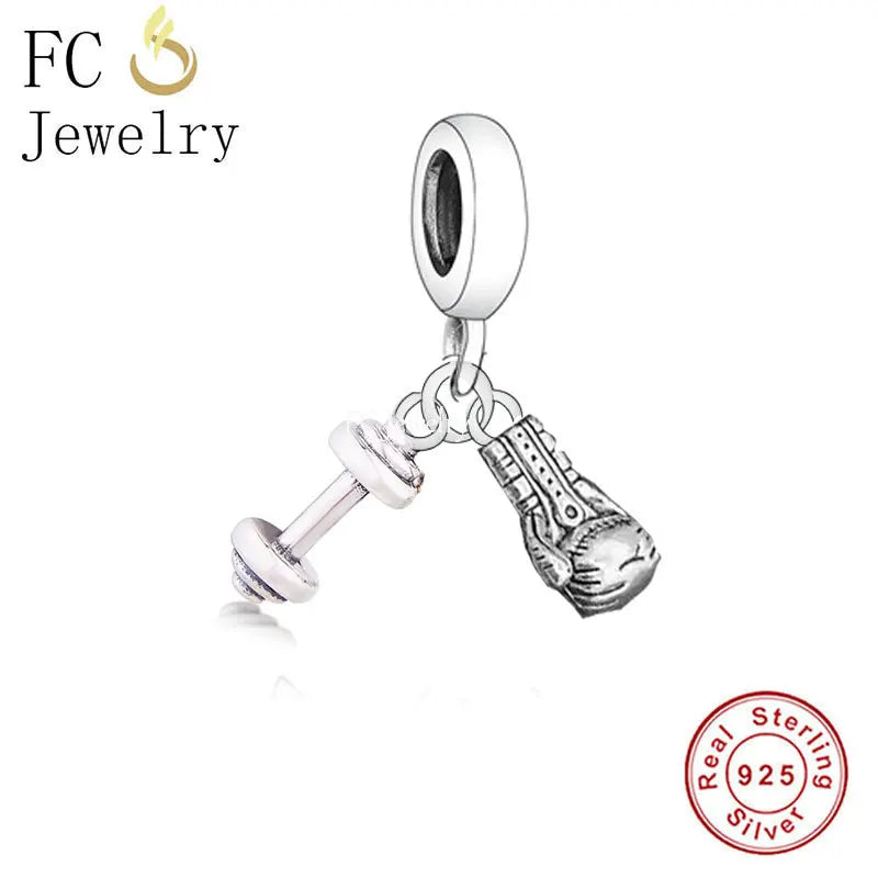 925 Sterling Silver Fight For Beauty Dumbbel Boxing Bead