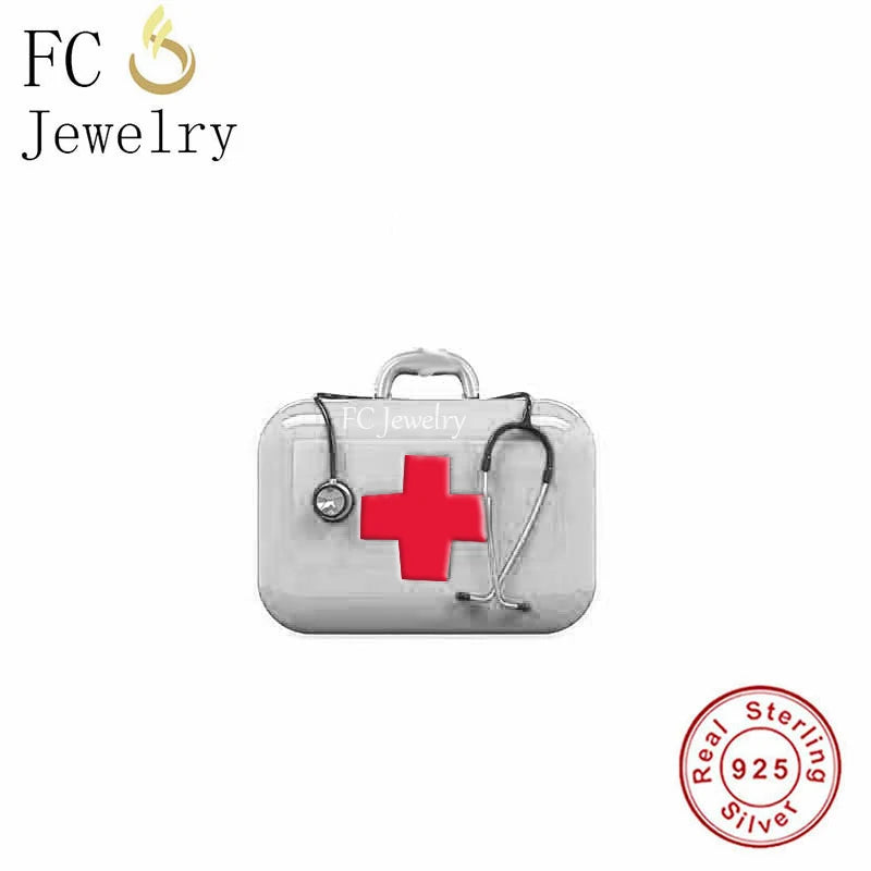 925 Sterling Silver First Aid Kit Bag Medical Box Bead