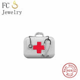 925 Sterling Silver First Aid Kit Bag Medical Box Bead