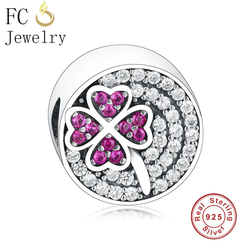 925 Silver Four Leaf Clover CZ Bead for Charm Bracelet