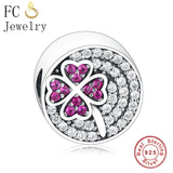 925 Silver Four Leaf Clover CZ Bead for Charm Bracelet