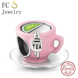 925 Sterling Silver Time Pink Tea cup Bead