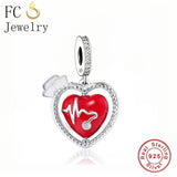 925 Silver Heart Beat & Stethoscope Charm for Nurse Graduation