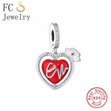 925 Silver Heart Beat & Stethoscope Charm for Nurse Graduation