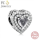 925 Silver Heart Circle Charm Zirconia Beads for Bracelet Making