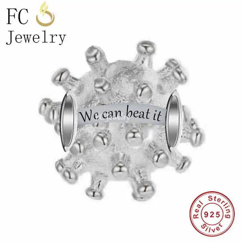 925 Silver Heart Virus Cell Bead Charm Bracelet