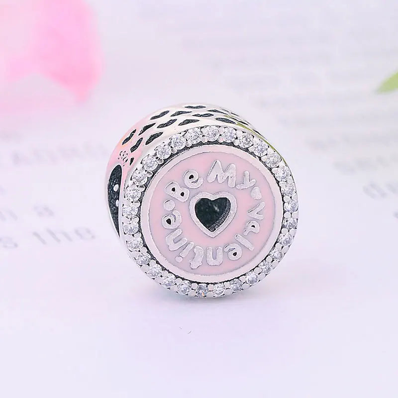 925 Sterling Silver Be My Valentine Pink Heart Bead