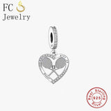 925 Silver Tennis Racket Bead for Charm Bracelet