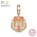 925 Silver Rose Cat Charm Bead for Bracelet
