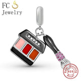 925 Silver Makeup Case & Brushes Bead for Women Berloque