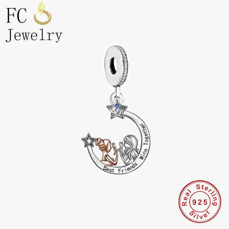 925 Silver Moon Wine Together Bead for Charm Bracelet