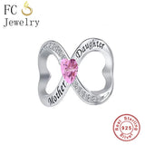 925 Silver Mother Daughter Infinity Pink CZ Charm Bead