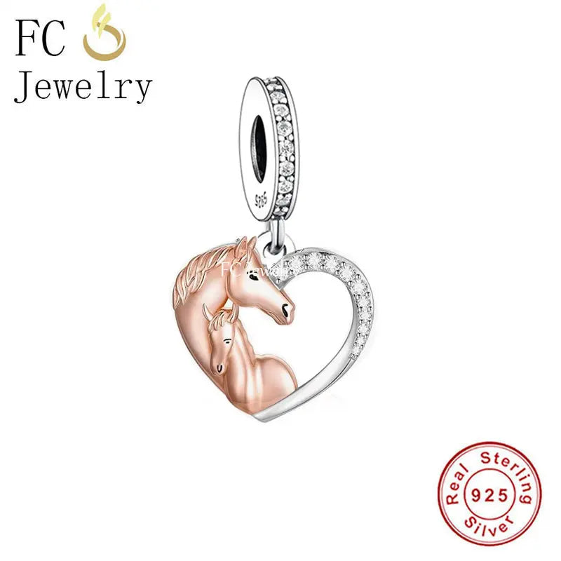 925 Silver Mother and Baby Horse Bead for Bracelet DIY