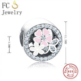 925 Silver Pink Daisy Flower Bead for Charm Bracelet