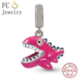 925 Sterling Silver Pink Enamel Mosasaurus Dinosaur Bead