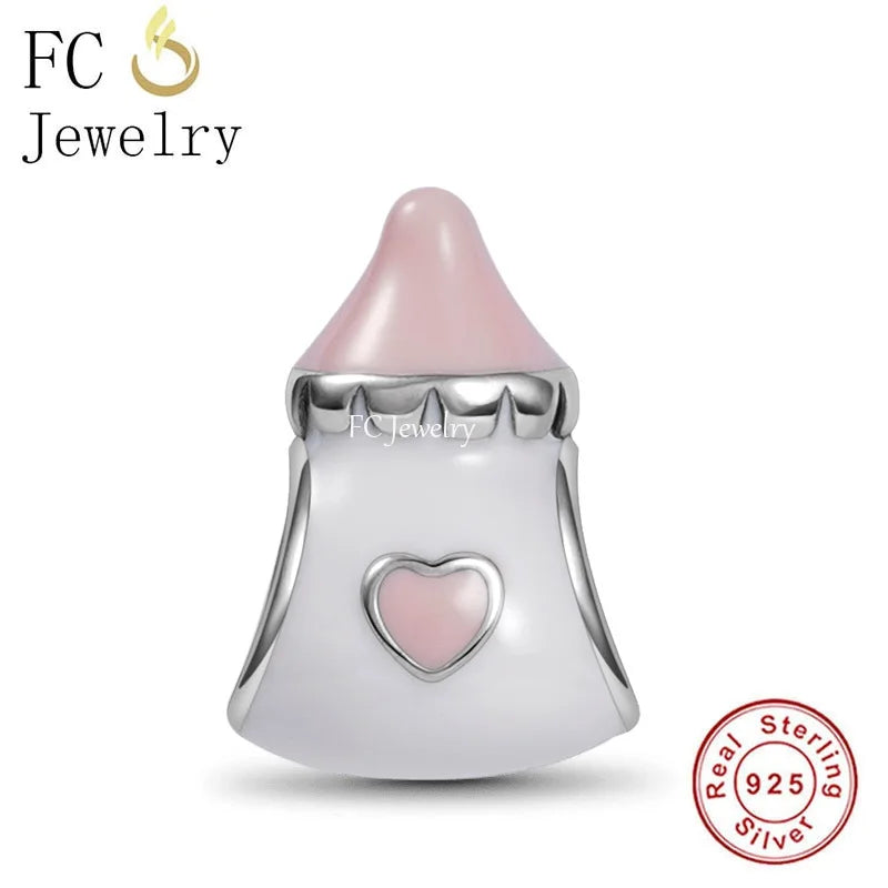925 Sterling Silver Pink Pacifier Bottle Bead Charm