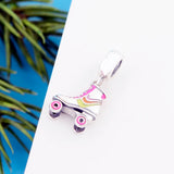 925 Sterling Silver Pink Roller Skates Shoe Beads for Women Berloque