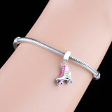 925 Sterling Silver Pink Roller Skates Shoe Beads for Women Berloque