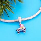 925 Sterling Silver Pink Roller Skates Shoe Beads for Women Berloque