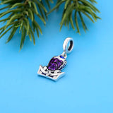 925 Sterling Silver Purple Enamel Man Pendant Bead for Charm Bracelet