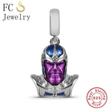 925 Sterling Silver Purple Enamel Man Pendant Bead for Charm Bracelet
