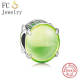 925 Silver Purple Green Oval Glass Bead for Charm Bracelet