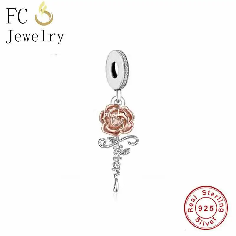925 Sterling Silver Rose Flower Sister Charm Bead