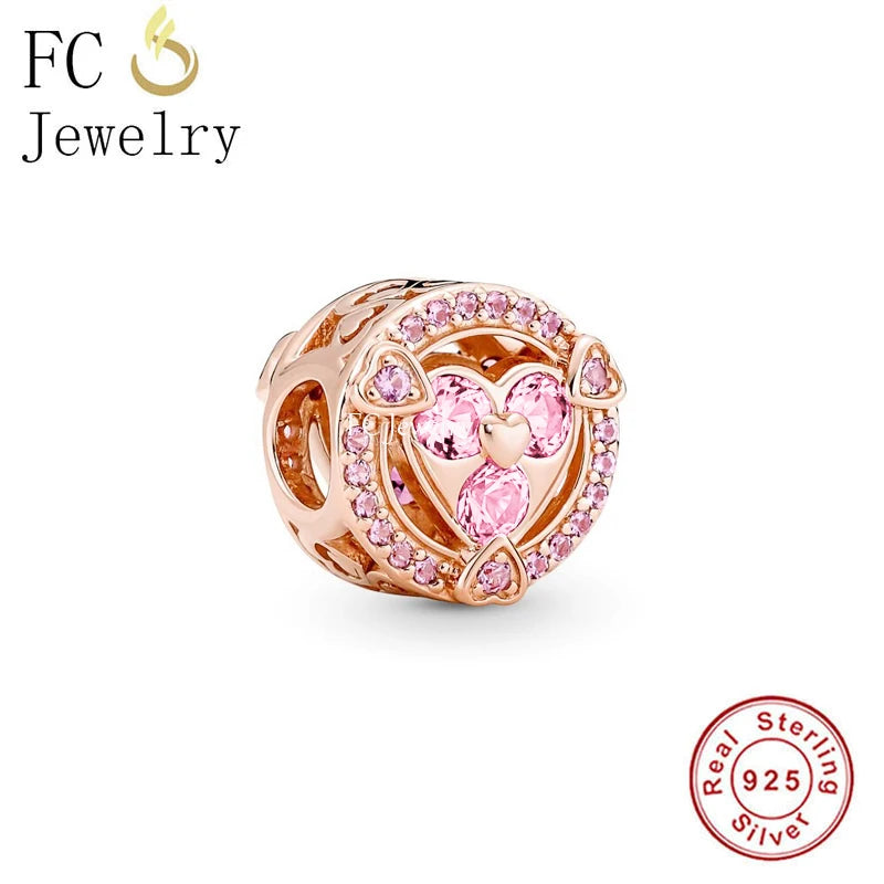 925 Sterling Silver Rose Pink Zircon Stone Bead for Charm Bracelet