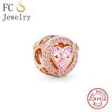 925 Sterling Silver Rose Pink Zircon Stone Bead for Charm Bracelet