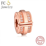 925 Silver Rose Round Clips Lock Stopper Bead for Charm Bracelet