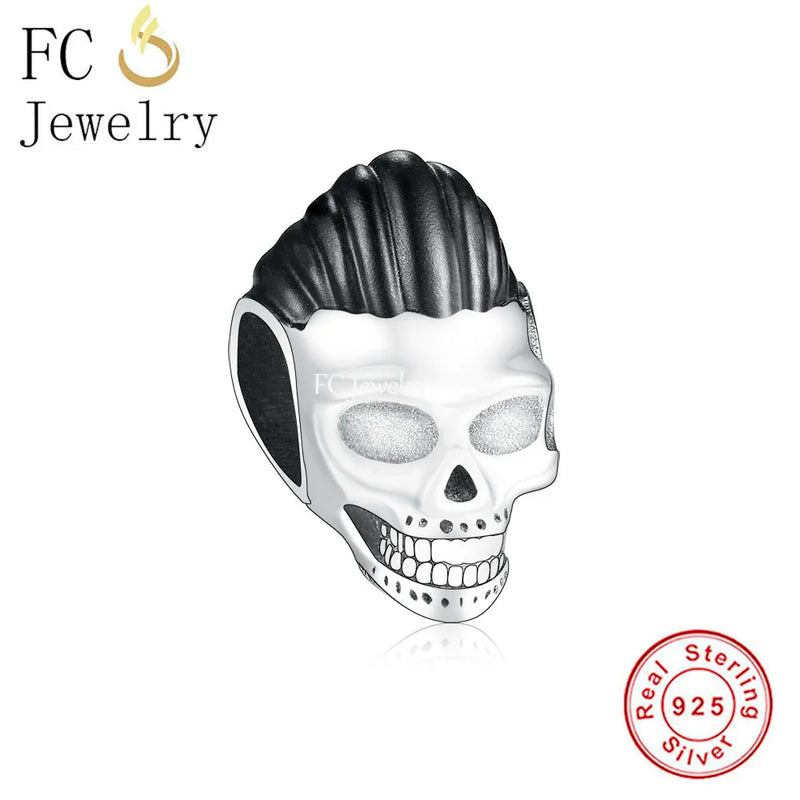 925 Silver Skull Singer Enamel Charm Bead for Bracelet