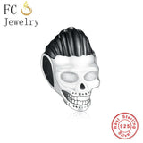 925 Silver Skull Singer Enamel Charm Bead for Bracelet