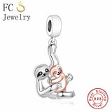925 Silver Sloth In Tree Branch Charm Bead