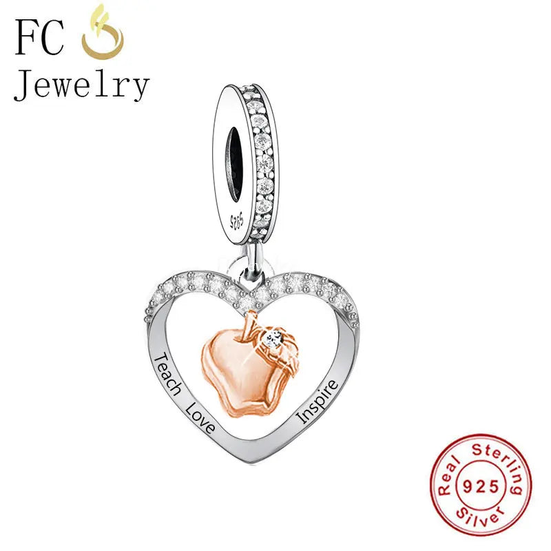 925 Silver Teach Love Inspire Bead for Teacher Gift