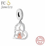 925 Silver Deer Elk On Moon Charm Bead for Bracelet DIY