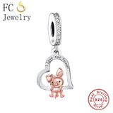 925 Silver Deer Elk On Moon Charm Bead for Bracelet DIY