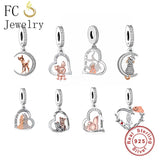 925 Silver Deer Elk On Moon Charm Bead for Bracelet DIY